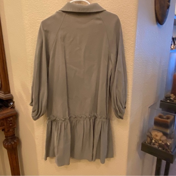 ZARA Girls Kids Light Olive Button Front Ruffled Dress Size 8 Yrs - Picture 5 of 8